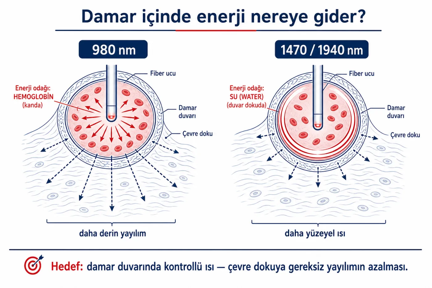 Endovenöz lazerde fiber tipleri: düz, ceketli, radyal