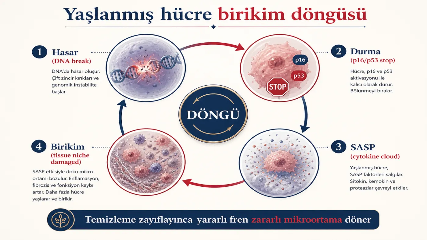 Hasardan SASP’ye yaşlanmış hücre birikim döngüsü — şema